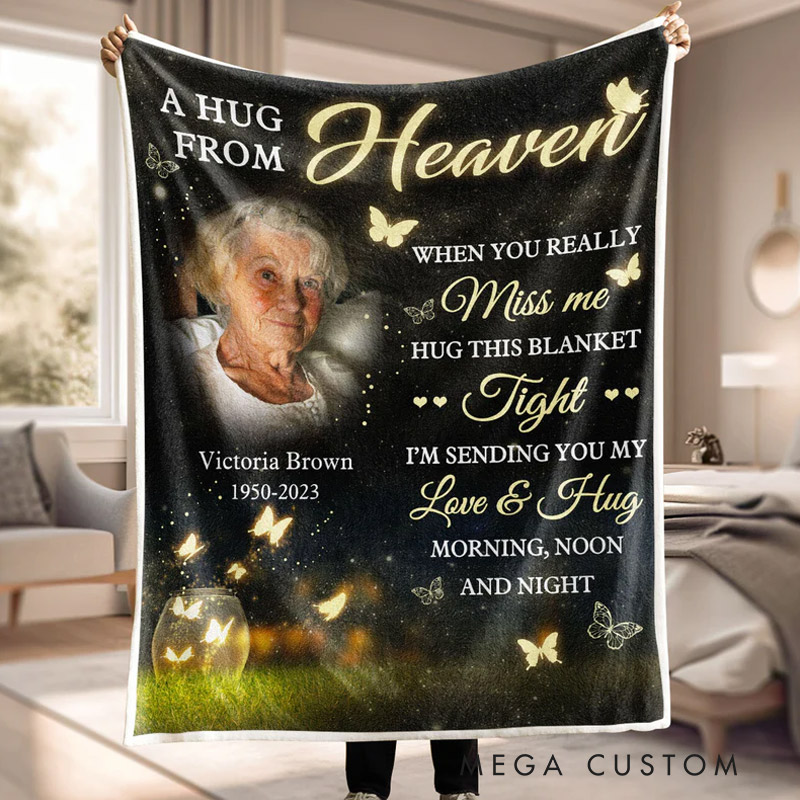 Personalized Night Butterfly When You Miss Me Photo Blanket Custom Memorial Throw Blanket Sympathy Gift for Loss of Loved One