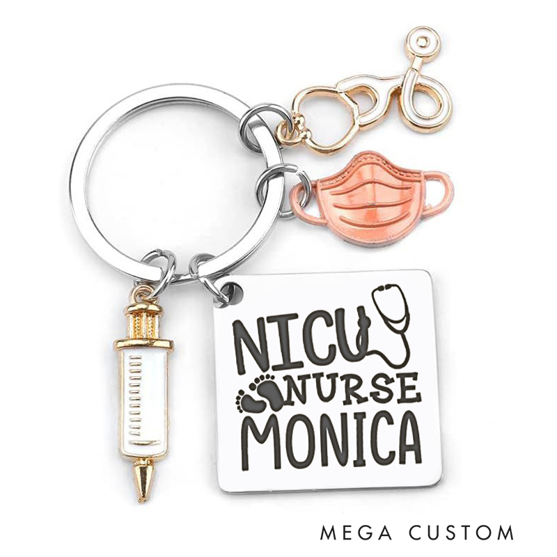 Personalized NICU Nurse Design Keychain Custom Stainless Steel Keychain Graduation Thank You Gifts