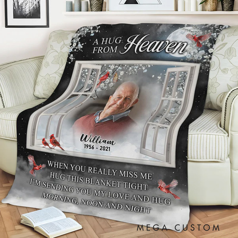 Personalized A Hug From Heaven Photo Blanket Custom Memorial Throw Blanket Sympathy Gift for Loss of Loved One