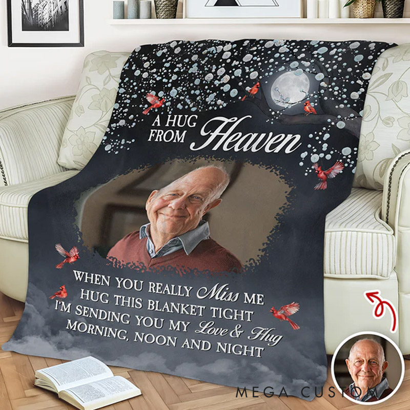 Personalized A Hug From Heaven Photo Blanket Custom Memorial Throw Blanket Sympathy Gift for Family Members