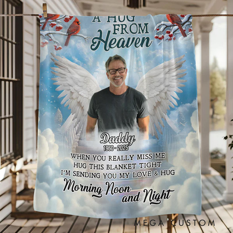 Personalized A Hug From Heaven Photo Blanket Custom Memorial Throw Blanket Sympathy Gift for Loss of Loved One