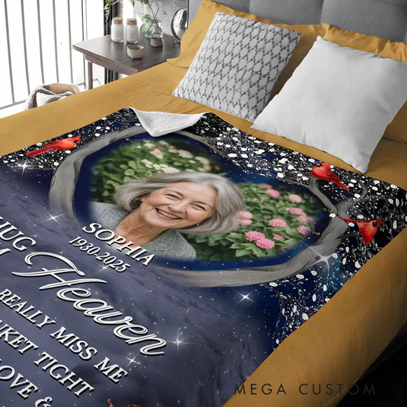 Personalized A Hug From Heaven Photo Blanket Custom Memorial Throw Blanket Sympathy Gift for Loss of Loved One