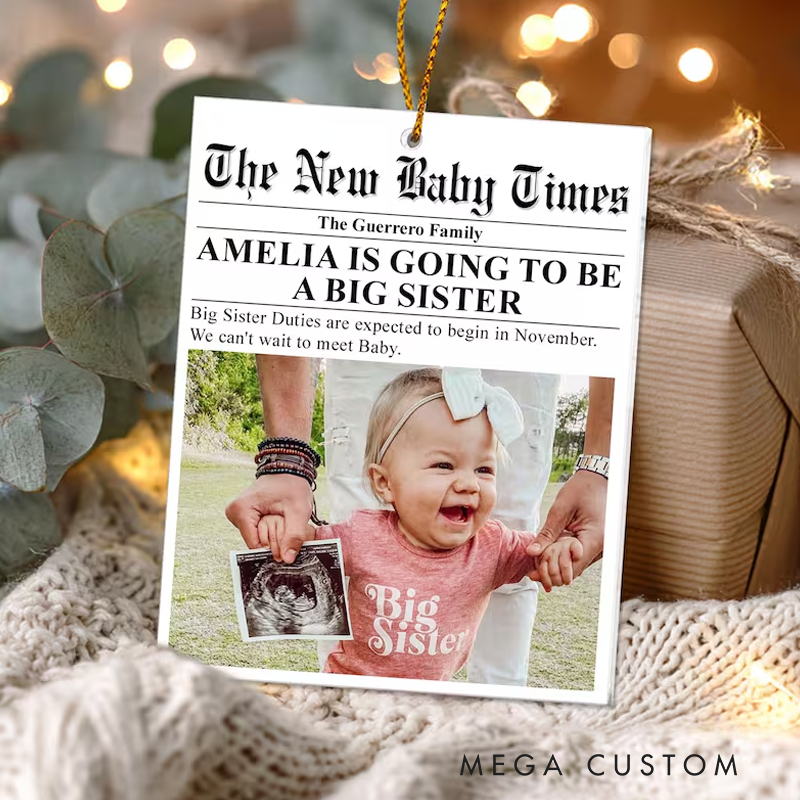 Personalized Big Sister Newspaper Acrylic Ornament 