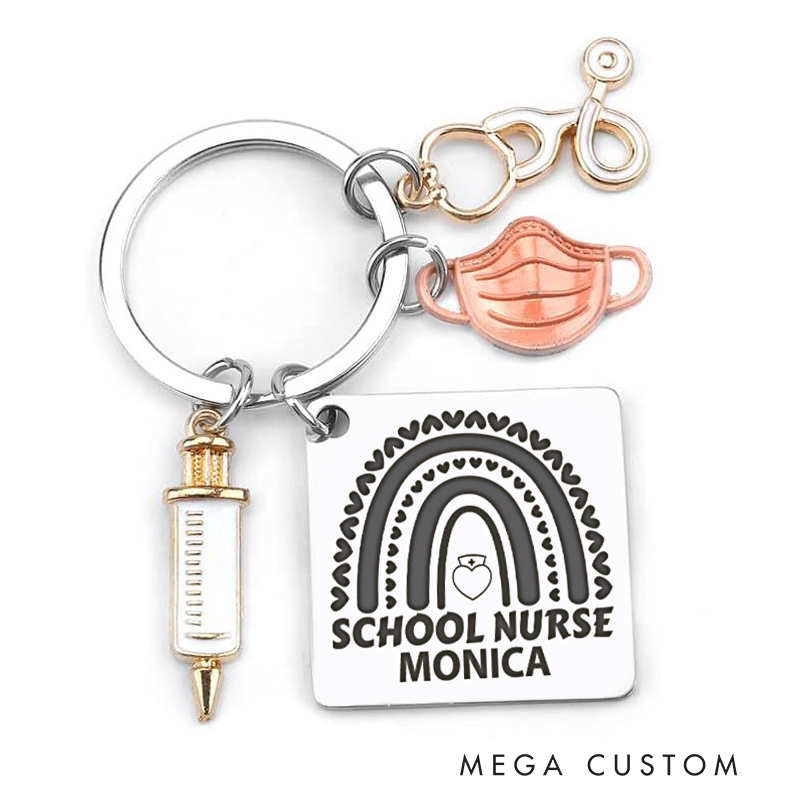 Personalized School Nurse  Design Keychain Custom Stainless Steel Keychain Graduation Thank You Gifts