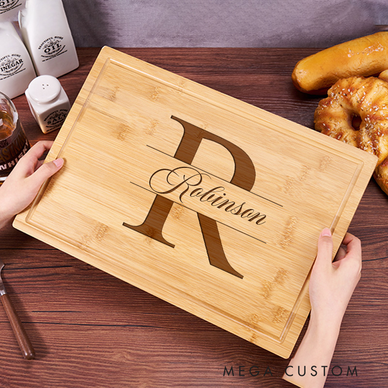 Personalized Initial Name Cutting Board for Bakers Engraved Monogram Serving Tray Bamboo Cake Board for Baking Lover Gift