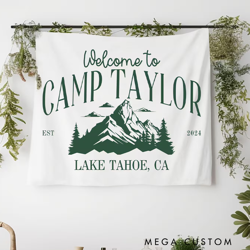 Personalized Camp Bachelorette Tapestry Custom Camp Bach Tapestry Camp Birthday Party Banner Gift for Outdoors Lover