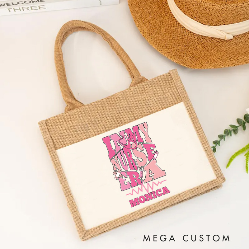 Personalised Nurse Burlap Tote Bag In My Nurse Era Design Perfect Gift for Yourself or a Loved One