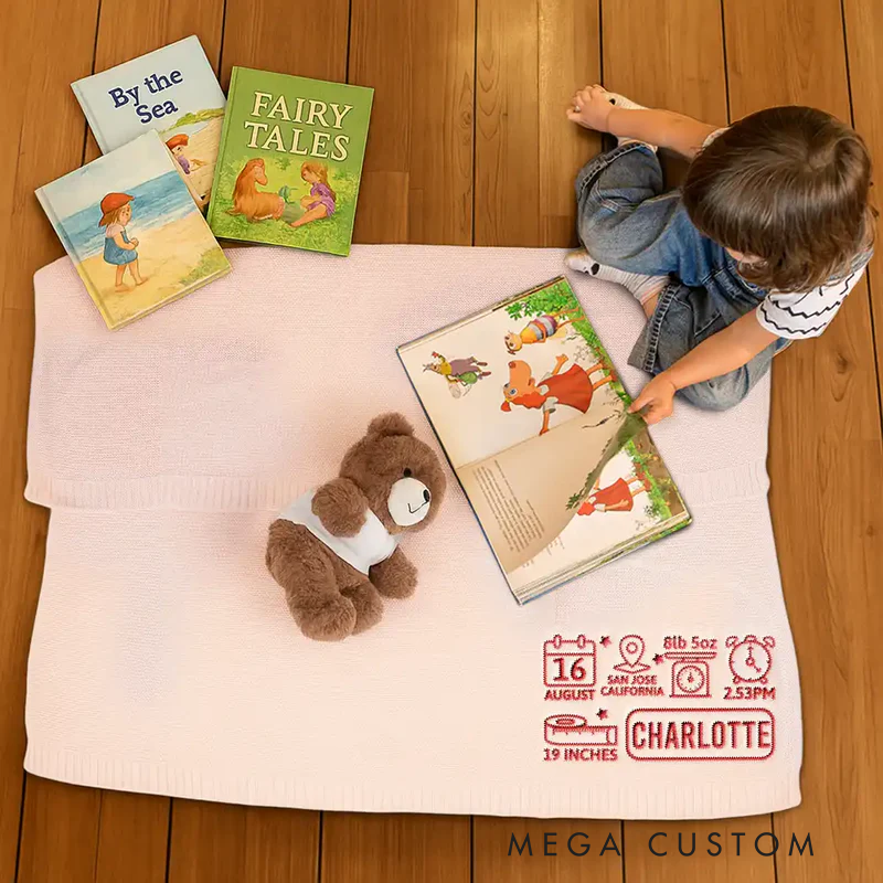 Personalized Embroidered Newborn Baby First Year New Parents Knitted Baby Blanket