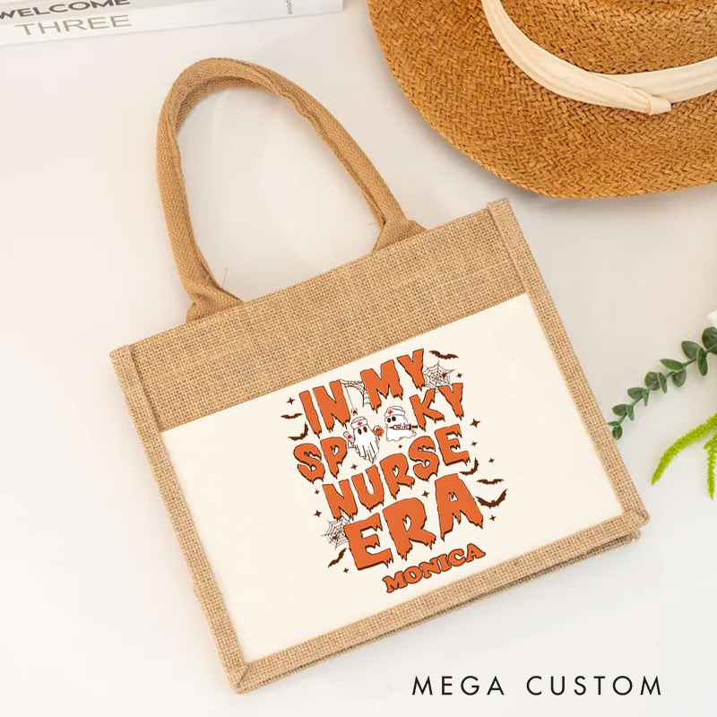 Personalised Nurse Burlap Tote Bag In My Spooky Nurse Era Perfect Gift for Yourself or a Loved One