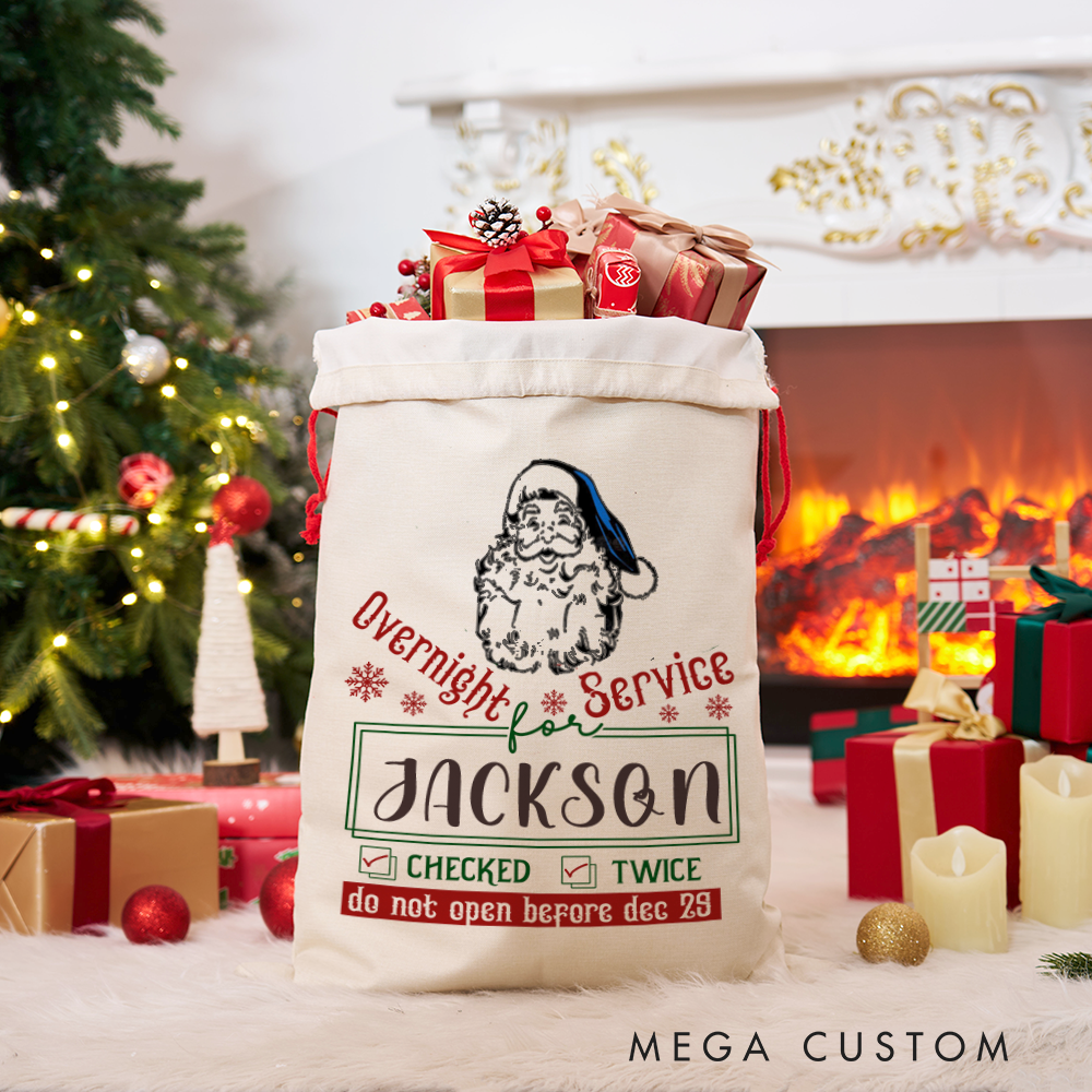 Personalized Santa Overnight Service Sack with Festive Christmas Design Checked Twice Perfect Holiday Gift for Police Officer