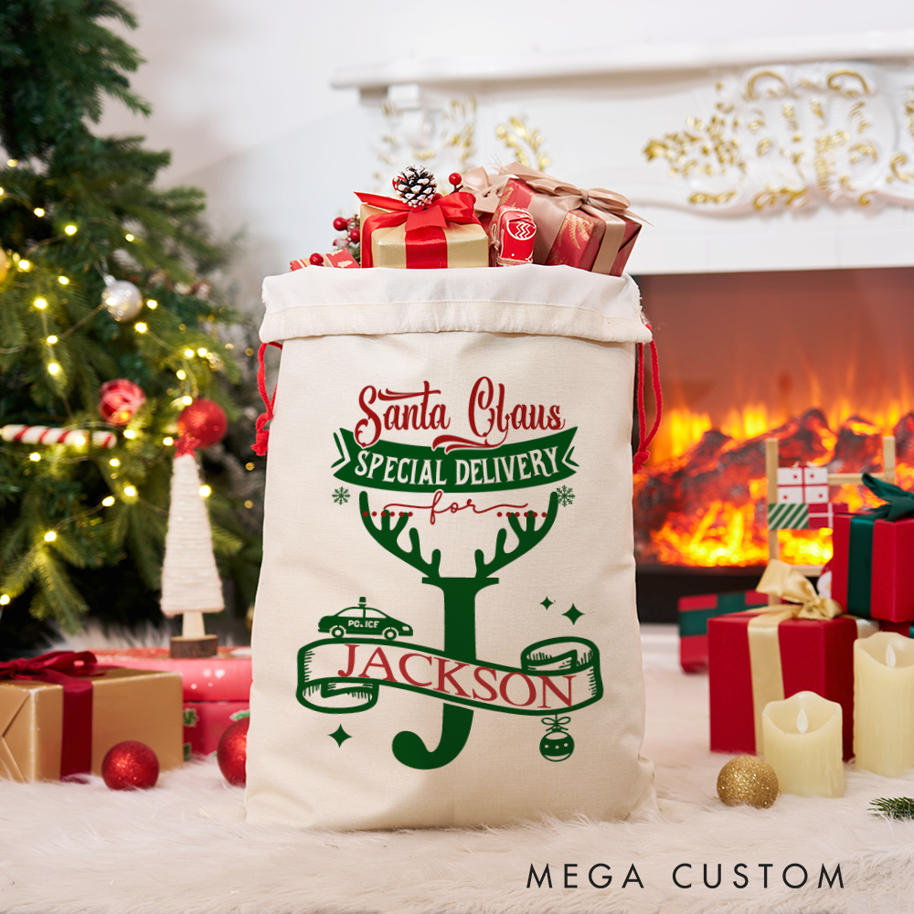 Personalized Santa Claus Special Delivery Sack with Festive Design Perfect Holiday Gift for Police Officer