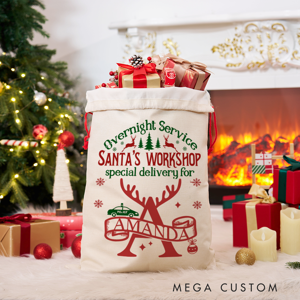 Personalized Santa's Workshop Overnight Service Sack with Festive Christmas Design Perfect Holiday Gift for Police Officer