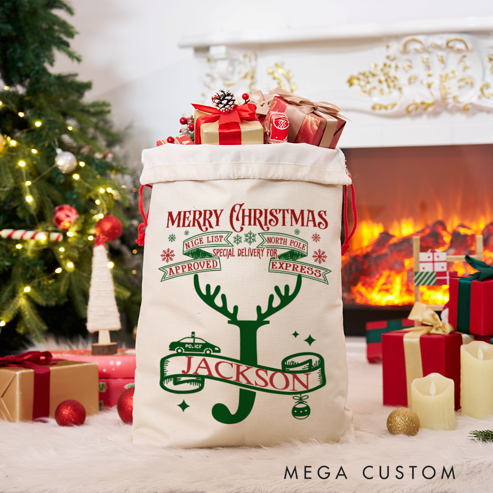 Personalized Merry Christmas Sack with Festive North Pole Design Nice List Approved Perfect Holiday Gift for Police Officer