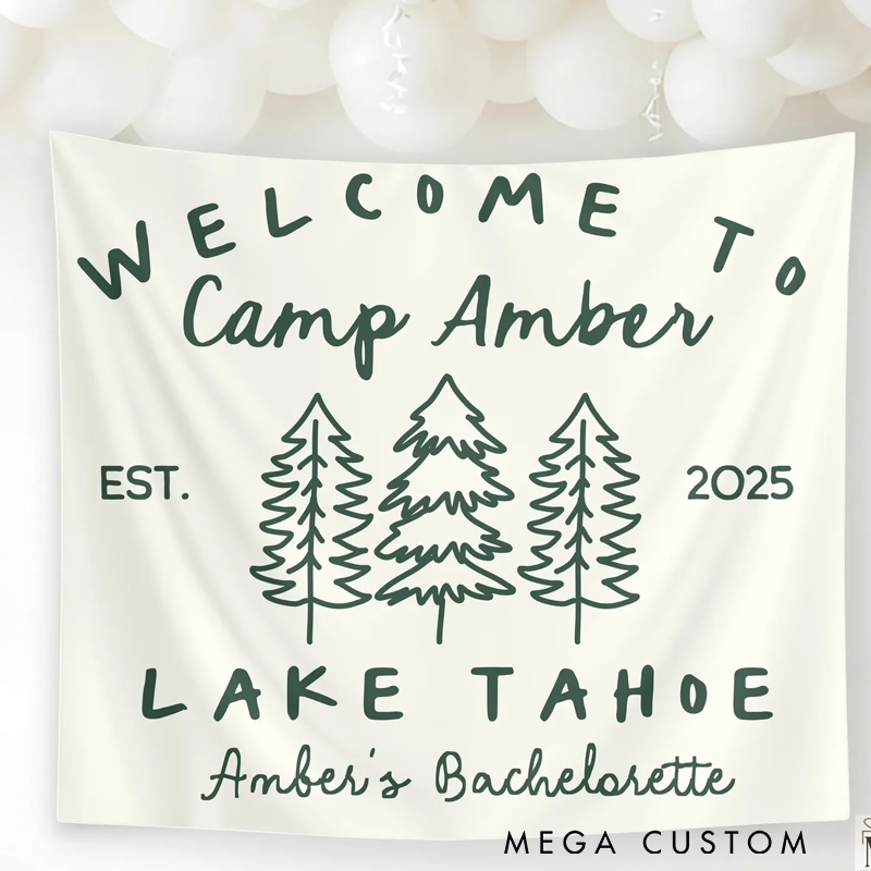 Personalized Camping Bachelorette Trip Banner Custom Camp Bach Party Tapestry Lake Outdoor Bachelorette Weekend Backdrop