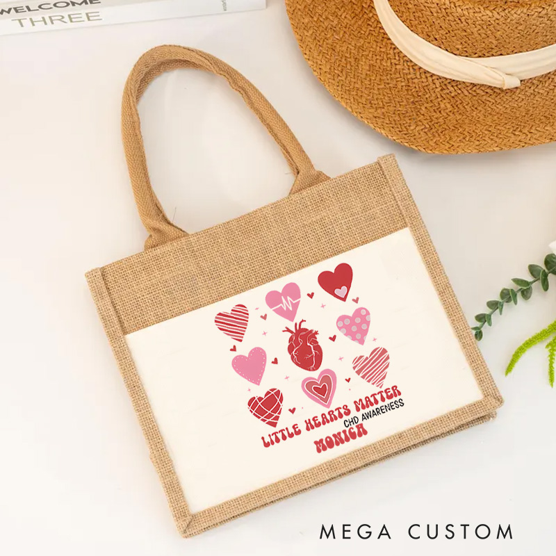 Personalised Nurse Burlap Tote Bag Little Hearts Matter Design Perfect Gift for Yourself or a Loved One