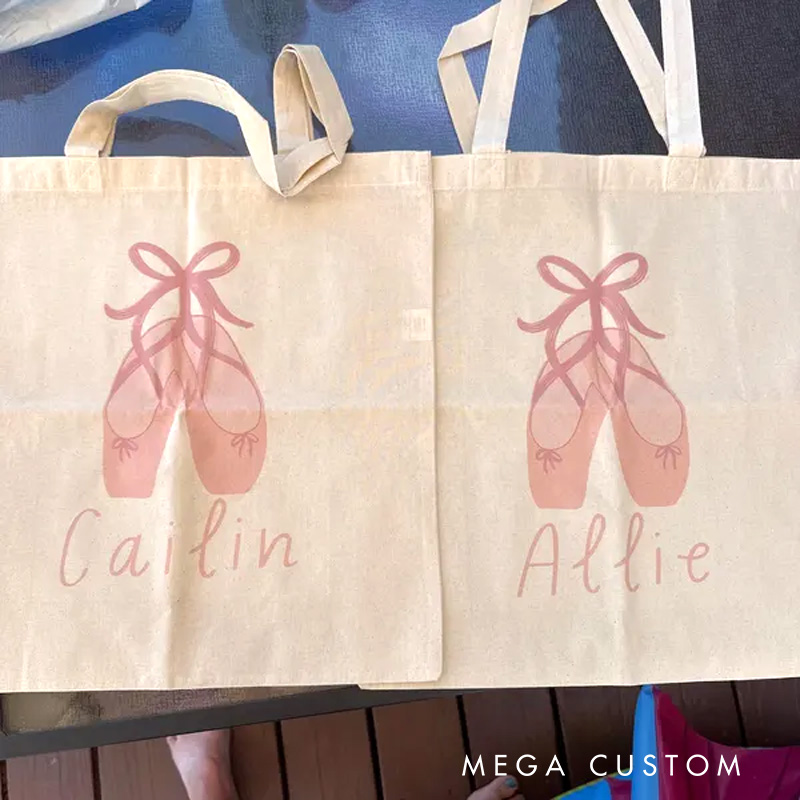 Personalized Cute Ballet Shoes Tote Bag Dance Bag Ballet Lover Tote with Name for Dance Lovers Dancer