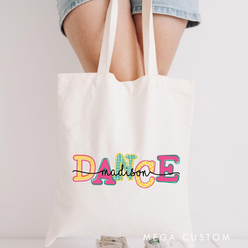 Personalized Colorful Lettering Shoes Tote Bag Dance Bag Ballet Lover Tote with Name for Dance Lovers Dancer