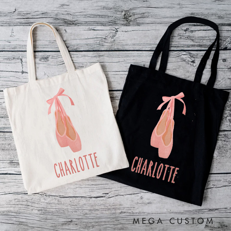 Personalized Cute Ballet Shoes Tote Bag Dance Bag Ballet Lover Tote with Name for Dance Lovers Dancer