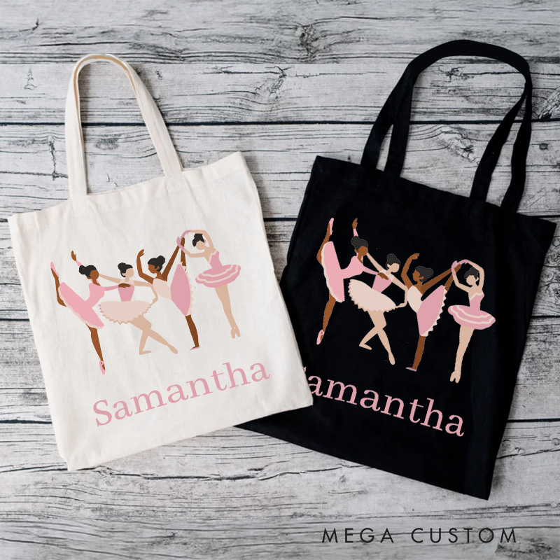 Personalized Ballerina Illustration Tote Bag Dance Bag Ballet Lover Tote with Name for Dance Lovers Dancer