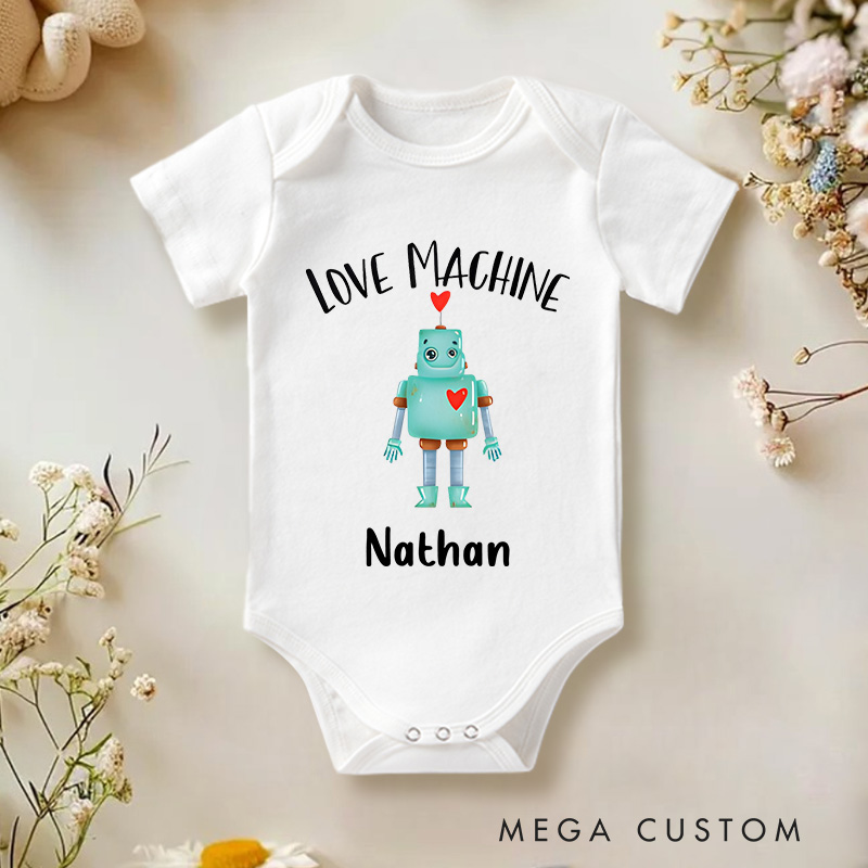 Personalized Love Machine Cute Robot with Heart Baby Onesie Baby Shower Gift
