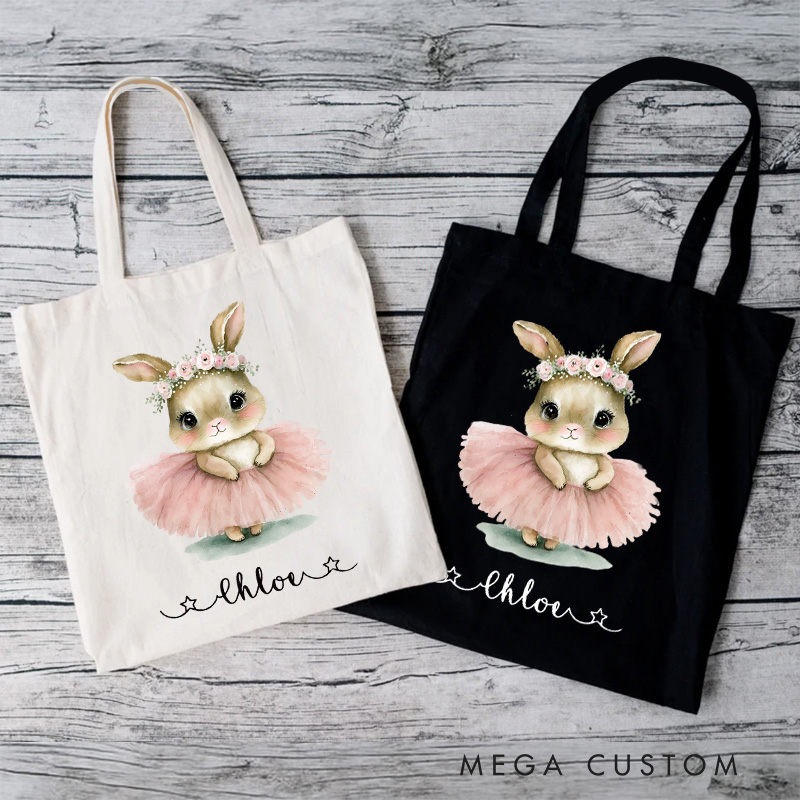 Personalized Bunny in Tutu Tote Bag Dance Bag Ballet Lover Tote with Name for Dance Lovers Dancer