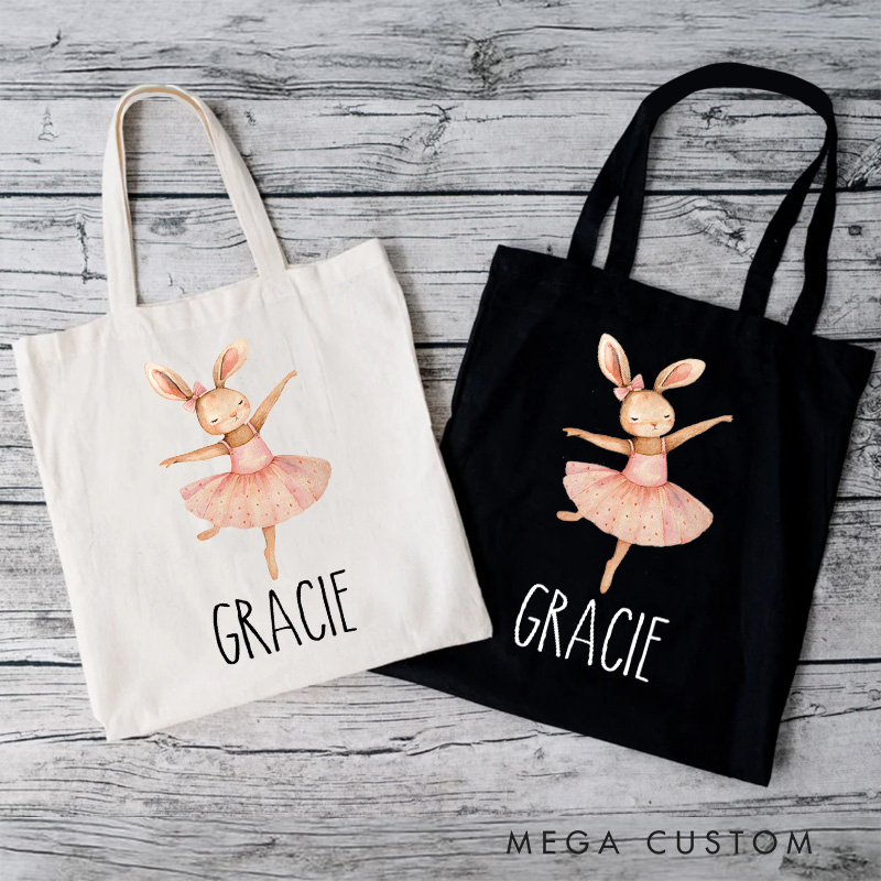 Personalized Charming Bunny Ballerina Tote Bag Dance Bag Ballet Lover Tote with Name for Dance Lovers Dancer