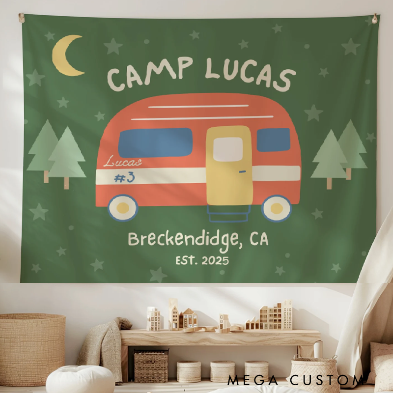 Personalized Camp Birthday Party Sign Tapestry One Happy Camper Banner Camp Themed Birthday Decor Custom Camp Tapestry Wild One Birthday Decorations