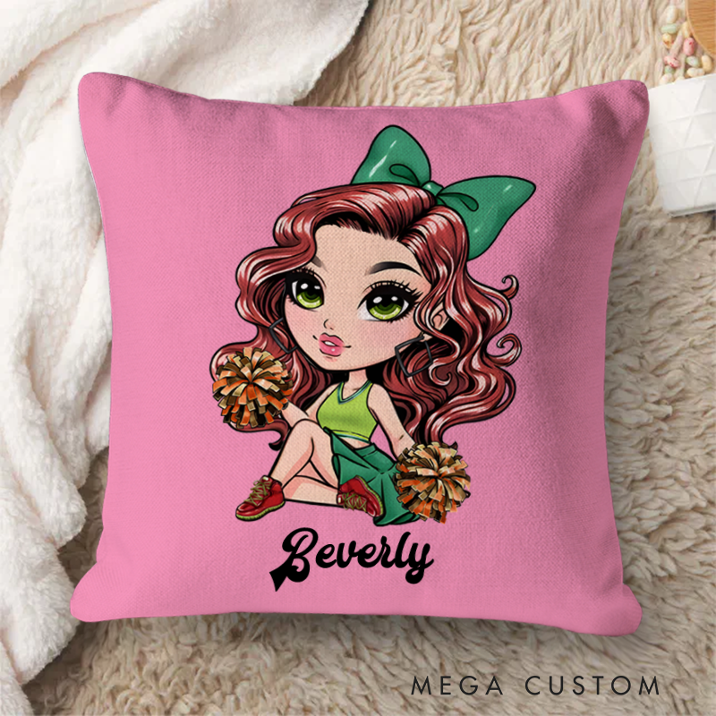 Personalized Cheerleader Pillow with Custom Name and Cartoon Design