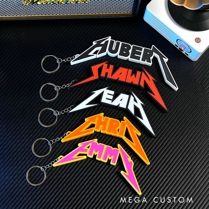 Personalized Multicolor 3D Printed Metal Inspired Keychain With Text Birthday Gift for Metal Rock Lover