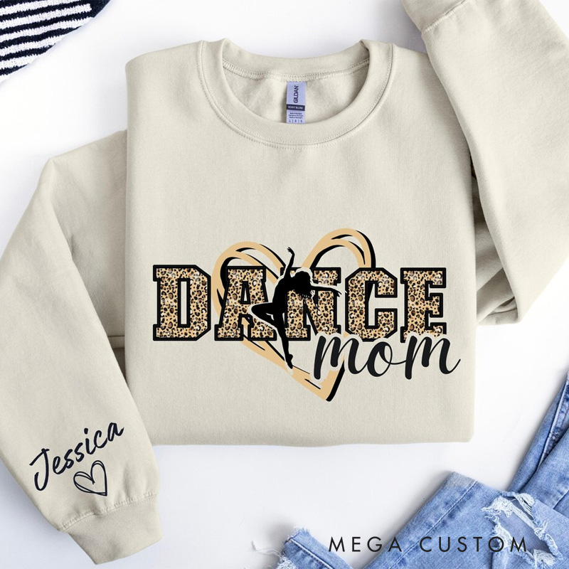 Personalized Leopard Heart Dance Mom Classic Sweatshirt Horror Film Crewneck Dance Lover Shirt for Dance Team