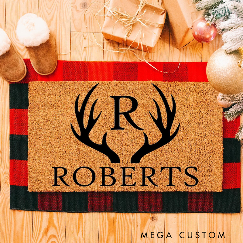 Personalized Antler Family Name Hunting Doormat Custom Outdoor Hunter Doormat Gift for Him Hunting Lover