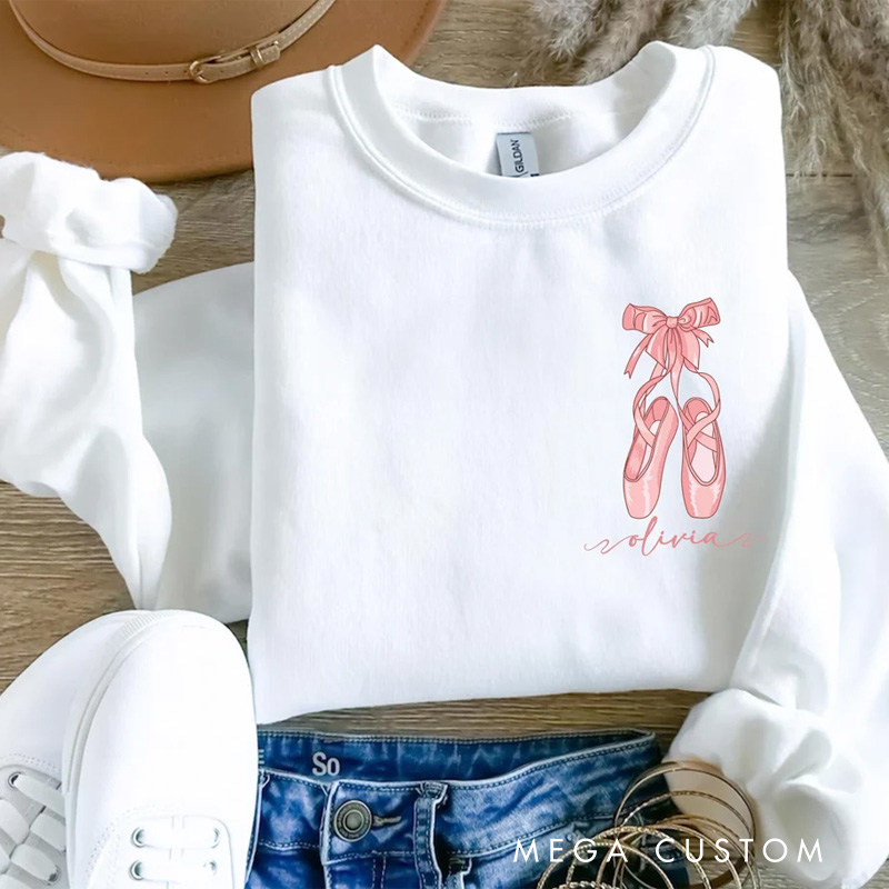 Personalized Pink Ballet Dance Shoes Classic Sweatshirt Horror Film Crewneck Dance Lover Shirt for Dance Team