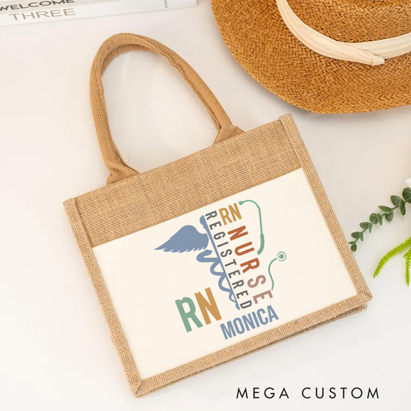 Personalised Nurse Burlap Tote Bag Registered Nurse Pride Design Perfect Gift for Yourself or a Loved One