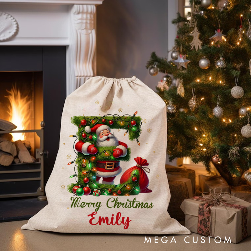 Personalized Santa Claus Woodland Initial Christmas Sack with Name Christmas Decor Gift
