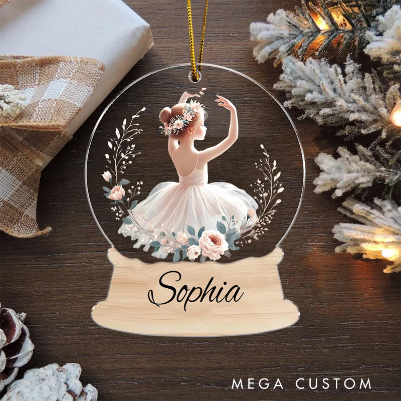 Personalized Floral Ballerina Snow Globe Acrylic Christmas Ornament Dance Lovers Christmas Gift Dancer Xmas Gift Christmas Decor