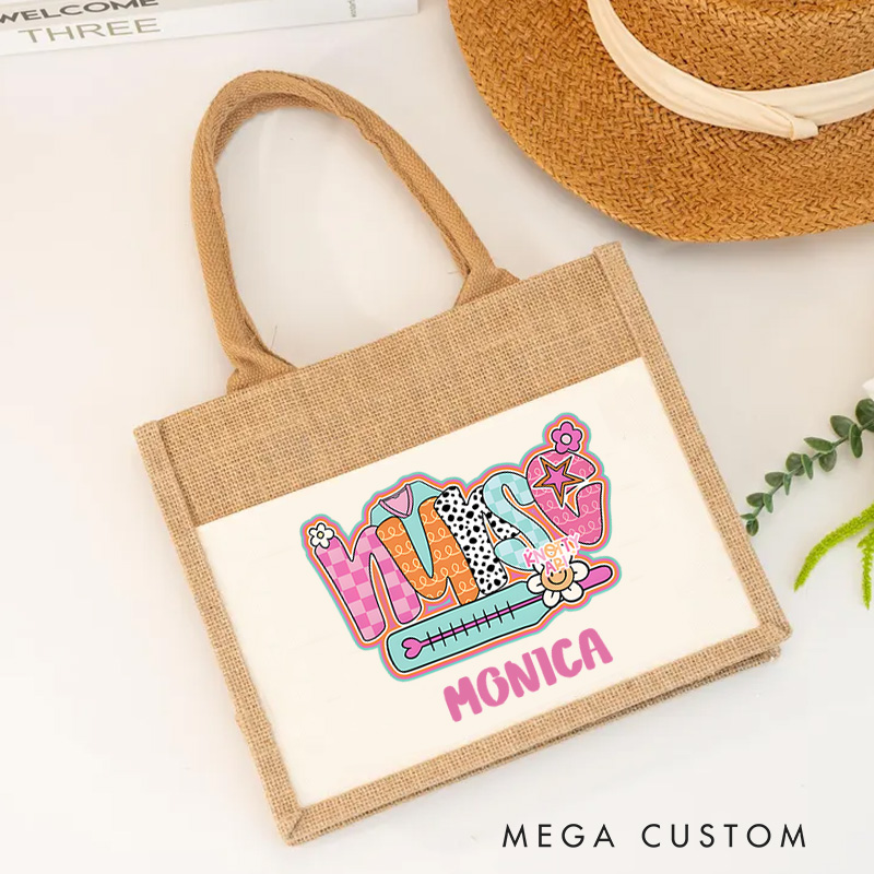 Personalised Nurse Burlap Tote Bag Nurse Fun and Fabulous Design Perfect Gift for Yourself or a Loved One