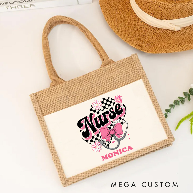 Personalised Nurse Burlap Tote Bag Nurse Chic and Caring Design Perfect Gift for Yourself or a Loved One
