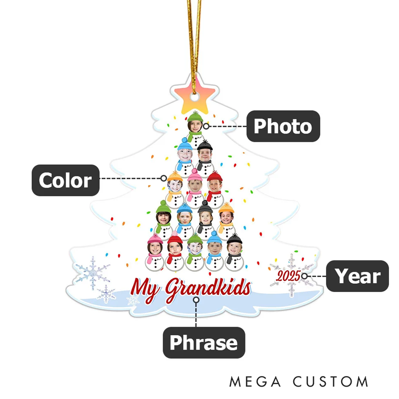 Personalized Face Photo Snowman Christmas Tree Shape Acrylic Ornament Home Decoration Christmas Gift
