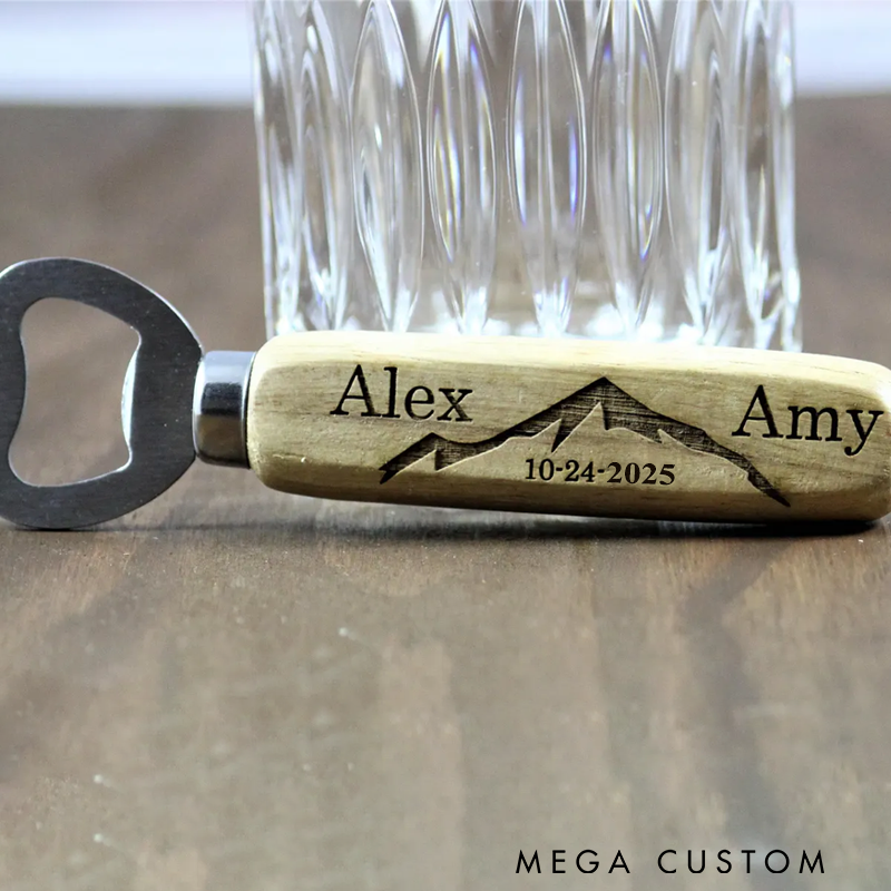 Personalized Mountain Wedding Favors for Guests Engraved Outdoor Bottle Opener Gift for Outdoor Lover
