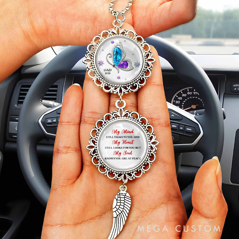 Personalized Car Ornament My Mind Still Talks To You Angel Wing Pendant Gift for Bereaved Families