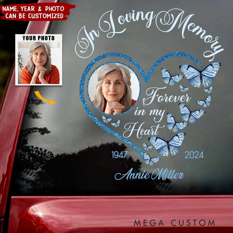 Personalized Memorial Decal Sticker for Car Window In Loving Memory Sparkling Heart Memorial Butterflies Sympathy Gift
