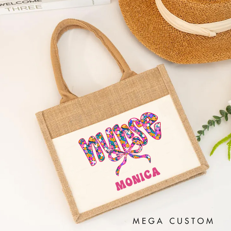 Personalised Nurse Burlap Tote Bag Nurse Floral and Fabulous Design Perfect Gift for Yourself or a Loved One