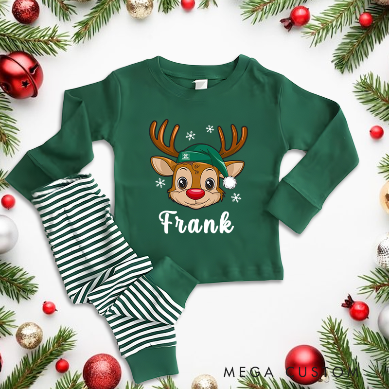 Personalized Cute Reindeer Christmas Pajamas with Name Christmas Gift