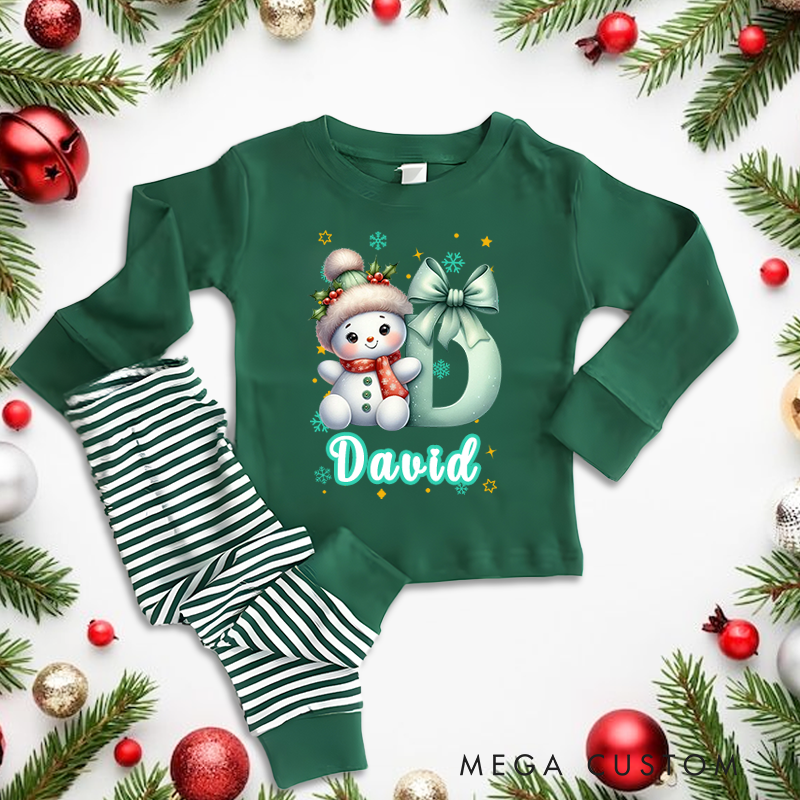 Personalized Cute Cartoon Santa Hat Snowman Initial Christmas Pajamas with Name Christmas Gift