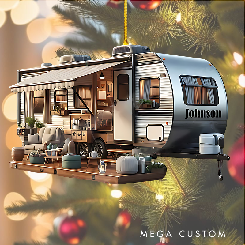 Personalized Travel Trailer Camping Ornament Custom Camping Gift Christmas Decor for Outdoor Enthusiasts