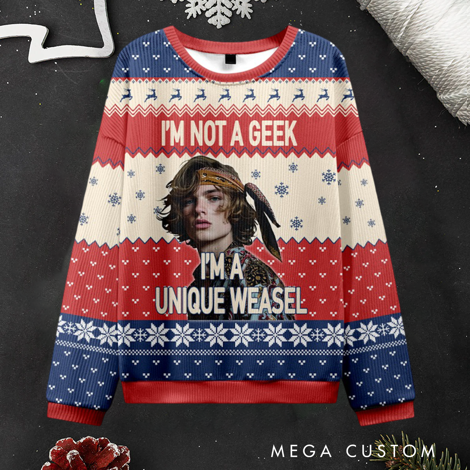 Personalized Quirky and Fun Ugly Christmas Sweater I'm Not a Geek I'm a Unique Weasel Funny Ugly Christmas Sweater Gift for Geek