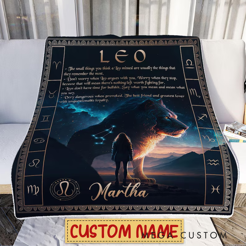 Personalized Zodiac Sign Leo Blanket Custom Name Constellations Quilt Tarot Horoscope Astrology Blanket for Leo Horoscope Lovers Blanket