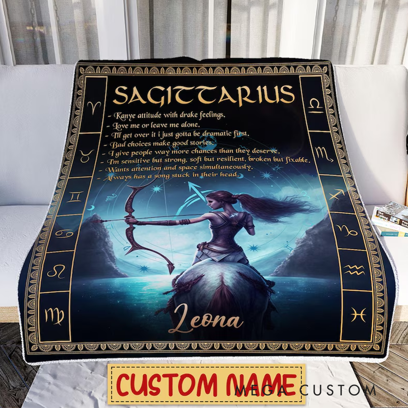 Personalized Sagittarius Blanket Horoscope Astrology Blanket for Sagittarius Custom Name Constellations Quilt Zodiac Sign Birthday Gift