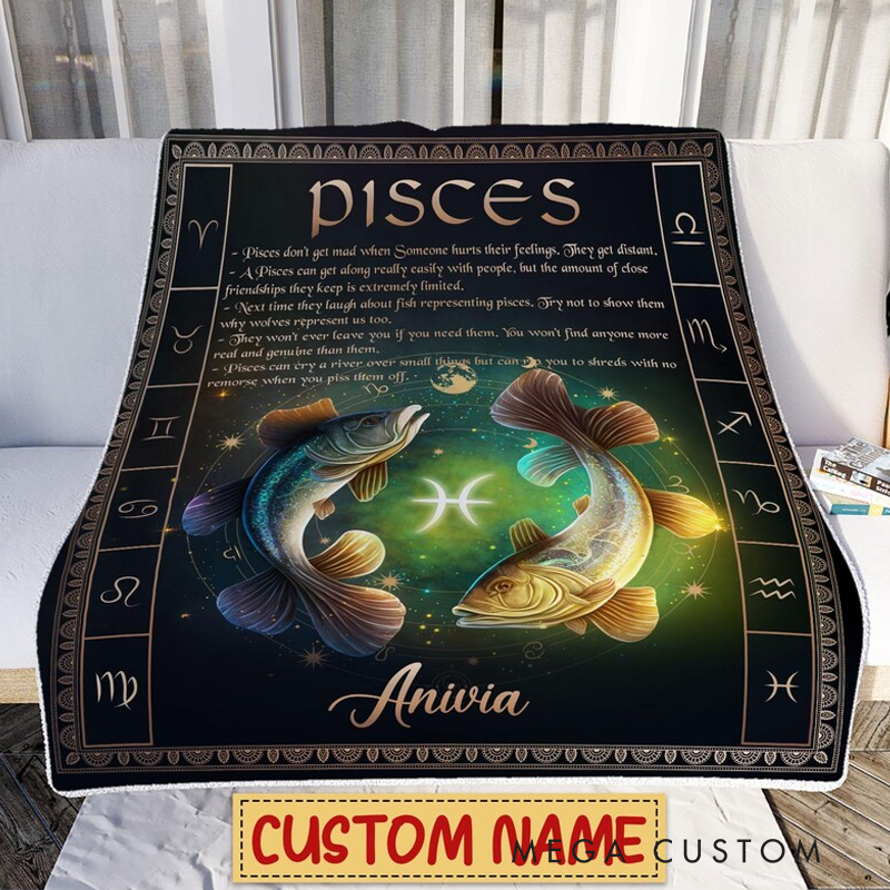 Personalized Zodiac Pisces Blanket Tarot Horoscope Astrology Blanket for Pisces Custom Name Constellations Quilt Horoscope Blanket