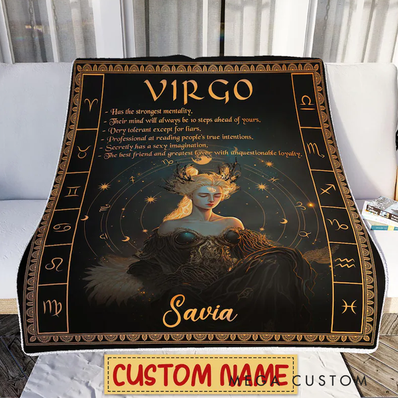 Personalized Zodiac Virgo Blanket Tarot Astrology Blanket for Virgo Custom Name Constellations Quilt Horoscope Birthday Blanket